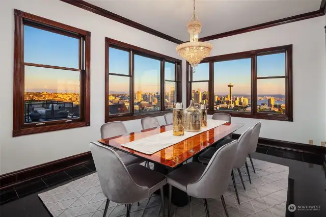 Dining room with magnificent Seattle views