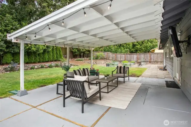 Freshly painted concrete patio.