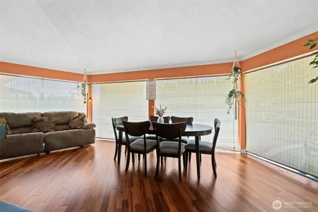 Dining area with floor to ceiling natural light