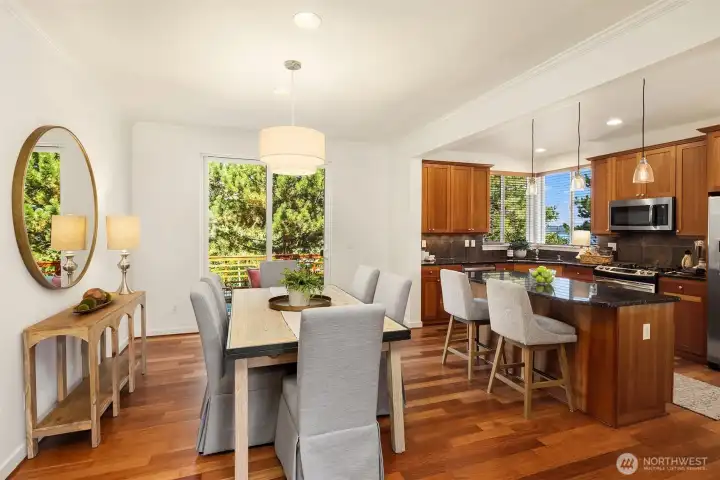 The eating area is generous, with enough room for a sideboard or hutch. The newly refinished hardwood floors are absolutely stunning.