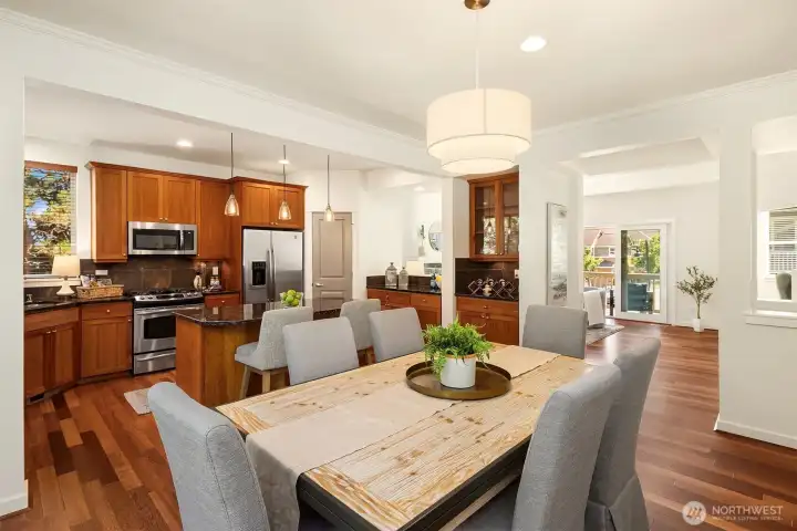 Food/dish storage, as well as counter prep space, is not an issue in this kitchen. The door you see leads to a pantry for even more storage.