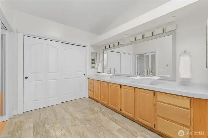 Freshly painted, new fixtures and trim. Room for a soaker tub on the opposite wall?