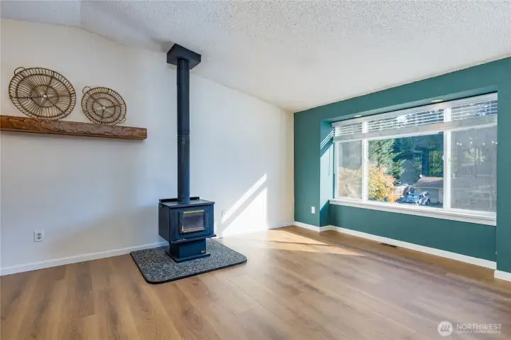 Cozy wood-burning stove in the living room