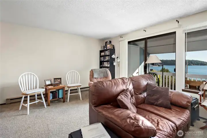 Living room with view of Oak Harbor.