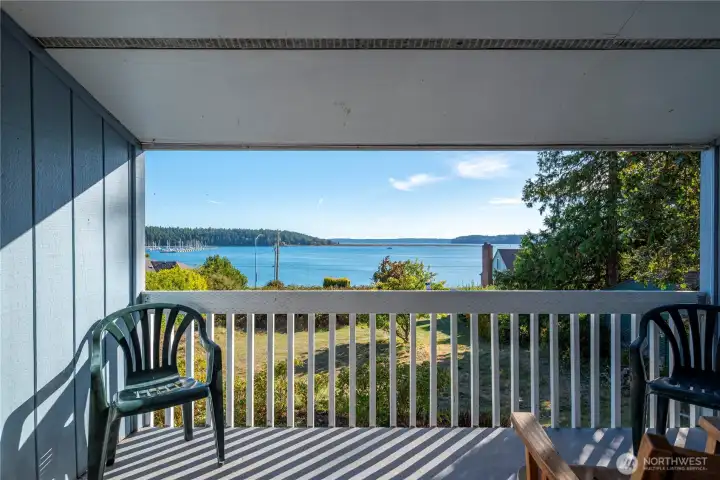 View from patio looking South.  Oak Harbor and the marina