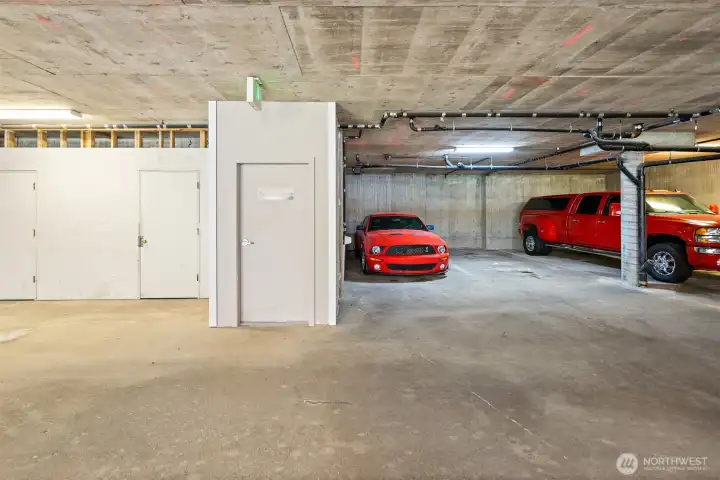 2 pkg. spots to right of access stairs & storage closet is 1st one to left of stairs.