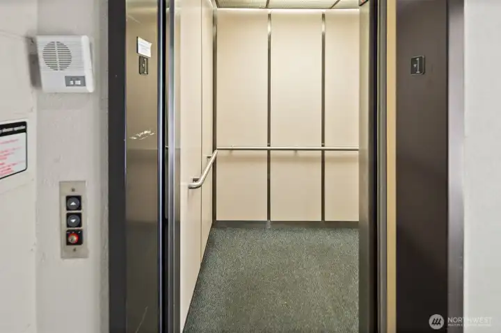 Elevator access in parking garage.
