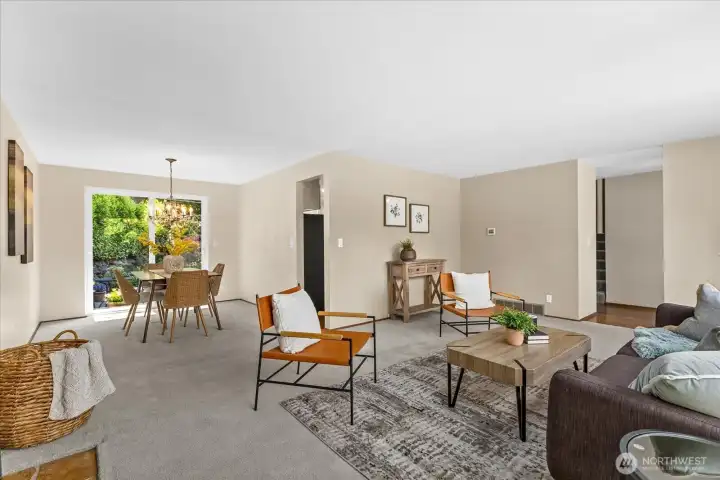 Connected living and dining spaces with an open feel and comfortable flow throughout Connected living and dining spaces with an open feel and comfortable flow throughout