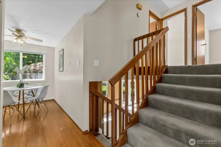 The bright and spacious layout is complemented by a split-level design with easy access to both the upper floor and lower level The bright and spacious layout is complemented by a split-level design with easy access to both the upper floor and lower level