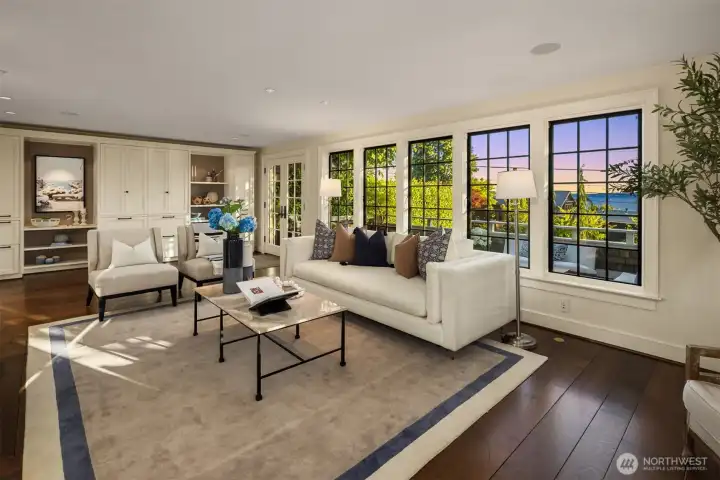 Living room with views with french doors to deck with views Living room with views with french doors to deck with views