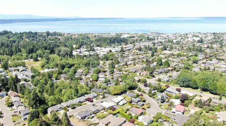 Sweeping aerial proximity to the Puget Sound shoreline. Sweeping aerial proximity to the Puget Sound shoreline.