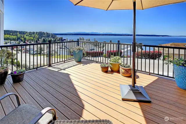 Fabulous view deck! Both decks include "Rain Escape" rain diversion systems. Stay dry below~ especially while enjoying the hot tub below (even if it rains)! Btw, We get WAY less rain on Camano than most surrounding areas!