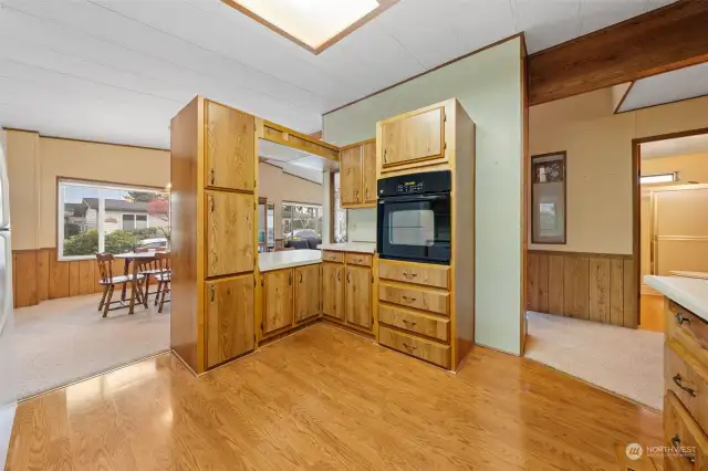 Kitchen opens to dining room.