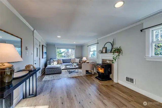 Great Room with Pellet Stove – Cozy up in this inviting space