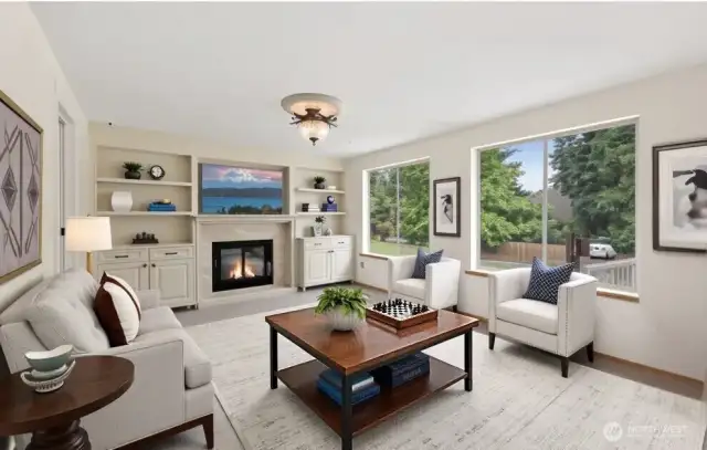 Virtually Staged. Family Room Flooded with Natural Light