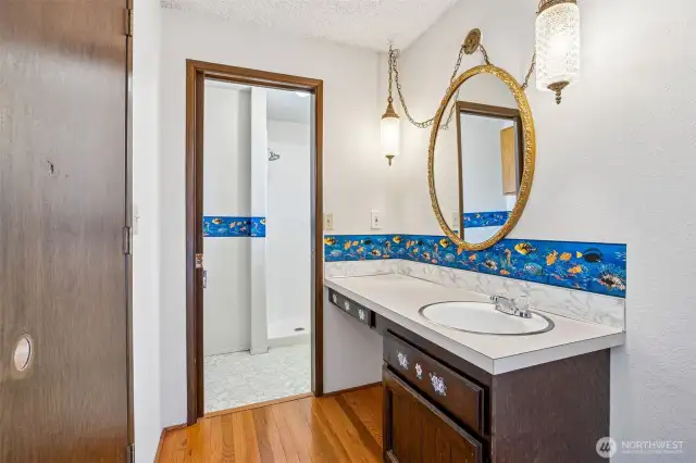 Primary bathroom with walk in closet