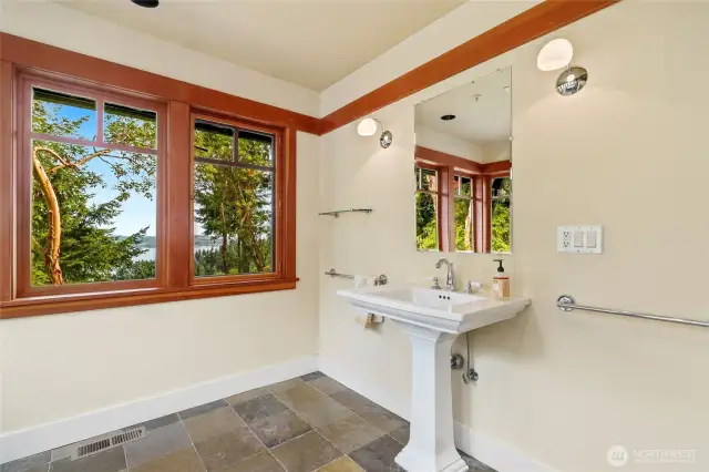 Pedestal sink in the primary bathroom.