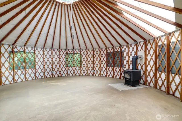 Pacific Yurt's 24' yurt has the potential to be an office, guest space, art studio, vacation rental.452 sq feet of potential.