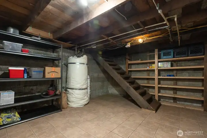 Downstairs basement storage area.