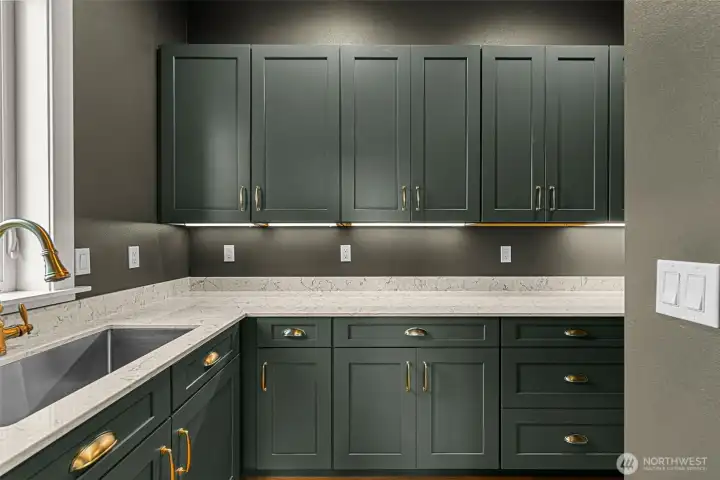 Butlers Pantry with second sink, lots of cabinet and counter space.