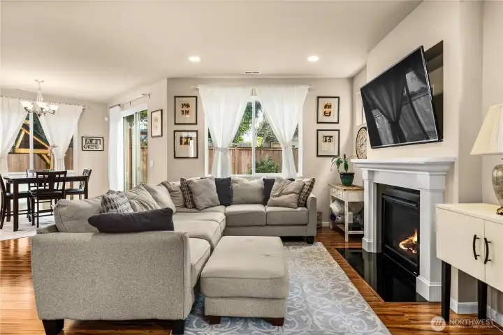 Light and airy family room with gas fireplace