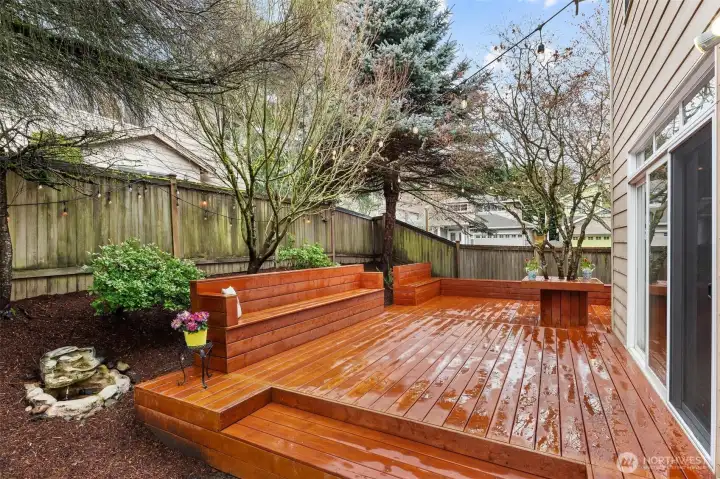 Another view of the deck with bench seating.