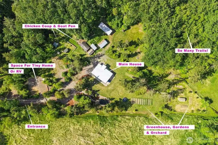 Birdseye view of this unique homestead.