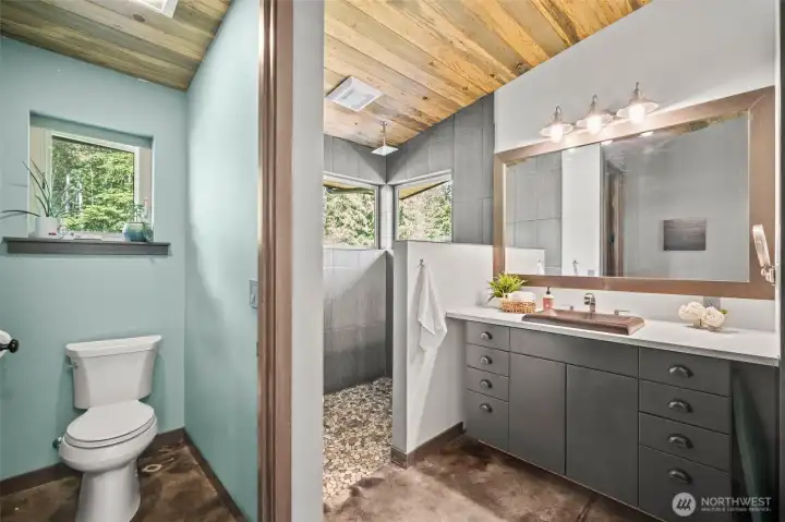 Primary ensuite with quality finishes. A large walk in shower.