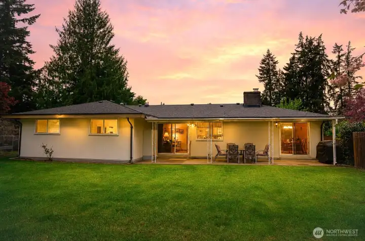 back of residence at dusk