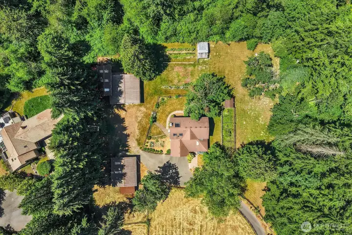 Overhead Shot of Home, Shop, Barn, Garden Greenhouse and Chicken Coop