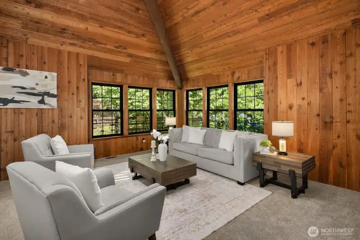 Living Room with Dramatic Ceilings