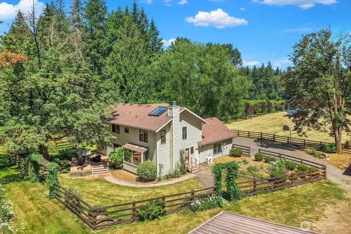 Aerial of the Back and Side of Home