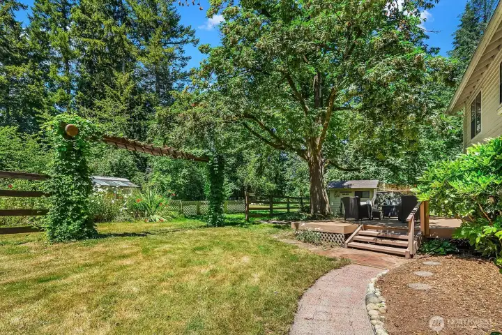 View of Garden Shed in Distance to the Left and Deck