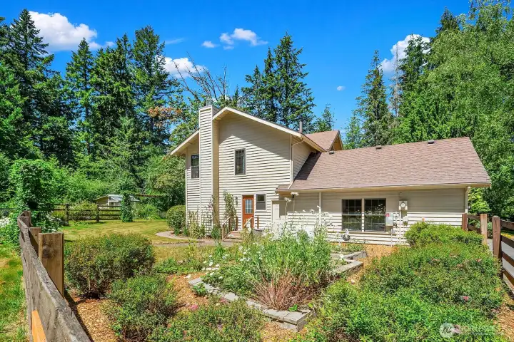 Side of Home with raised Garden Beds