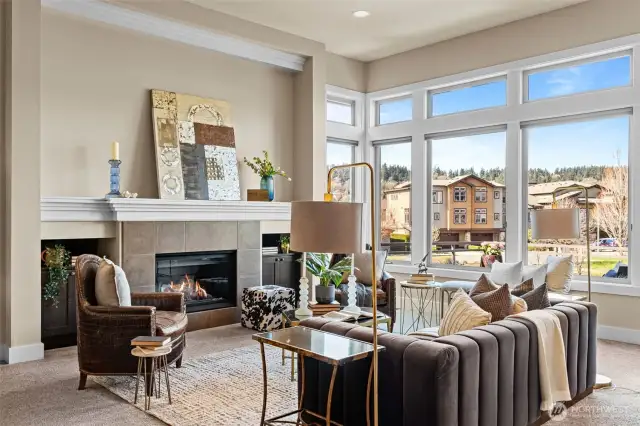 The Living Room has a Gas Fireplace encased in a beautiful surround and white mantle. Equipped TV hood-ups for wall and cord free set up.