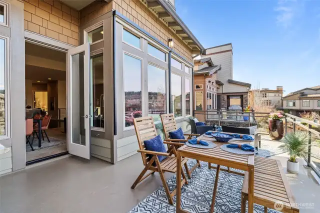 Extended Outdoor Living Space on this Large Deck overlooking the Pond and views of Lake Washington!