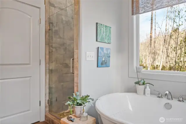 Soaker tub with a breathtaking view.