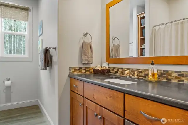 Fabulous guest bath with granite counters.