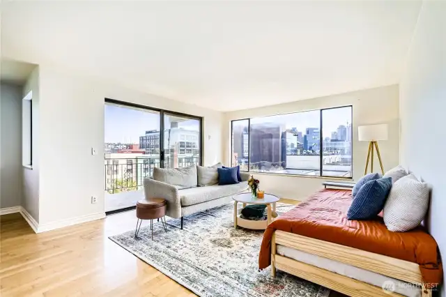 Looking South and East from the living room, you can see Downtown, the Space Needle, and Capitol Hill.