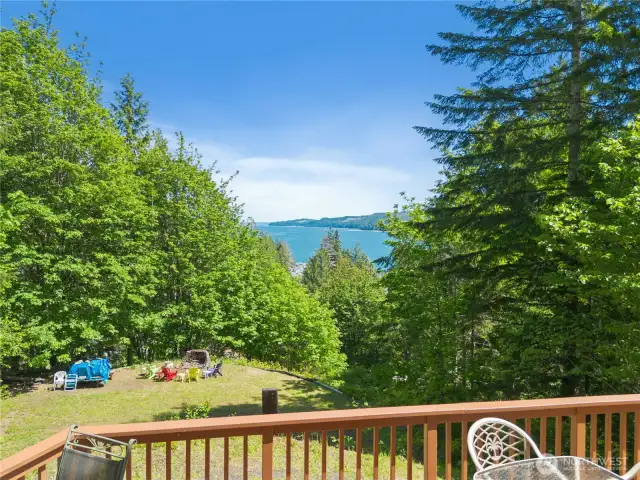 Sweeping Hood Canal fjord views from the deck offer a stunning backdrop for outdoor living.