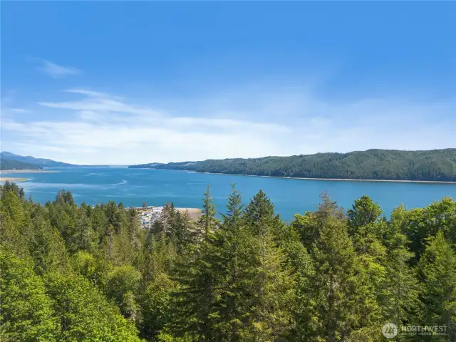 Overhead view captures the property’s setting above the Hood Canal fjord