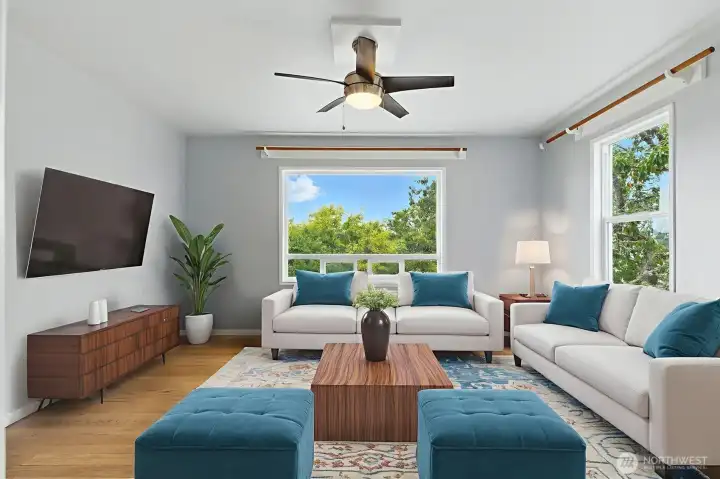 Unit A living room (virtually staged)