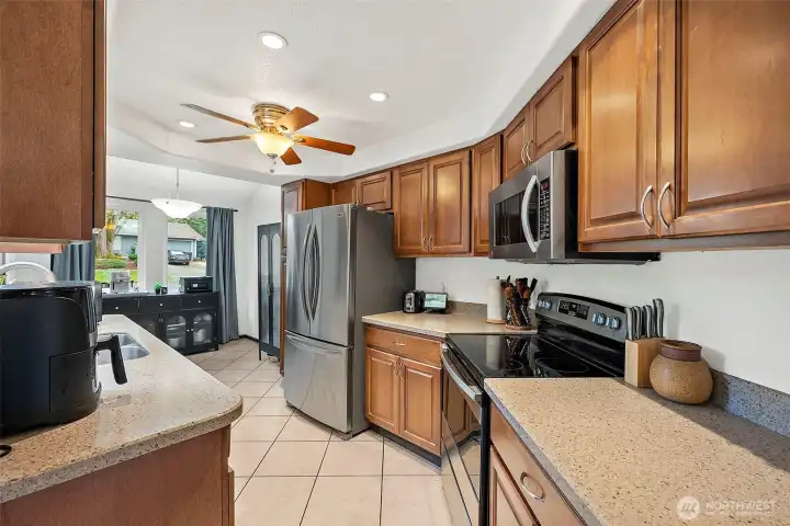 Great kitchen space, the end near the window is additional space for another table should you want that
