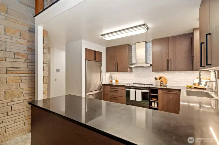 Kitchen flows to living space