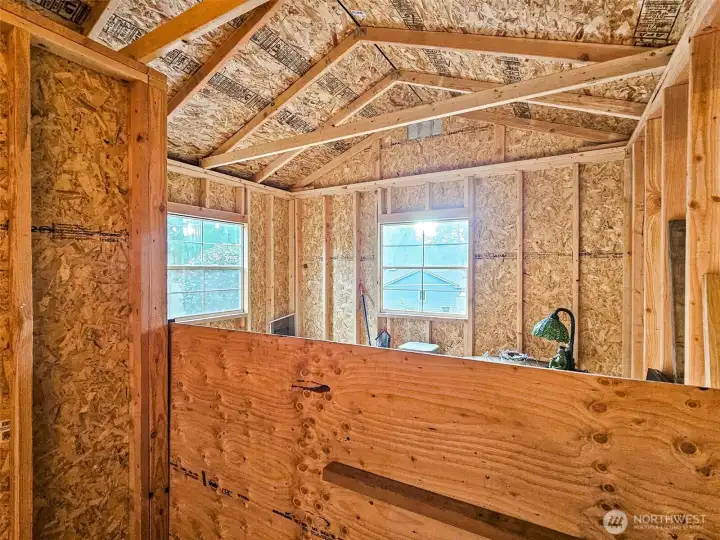 Unfinished interior offers a blank canvas—use your imagination to create a space that fits your needs.