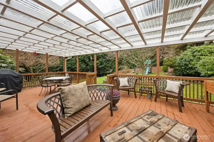 Wonderful back covered deck but, still lets in the natural light.
