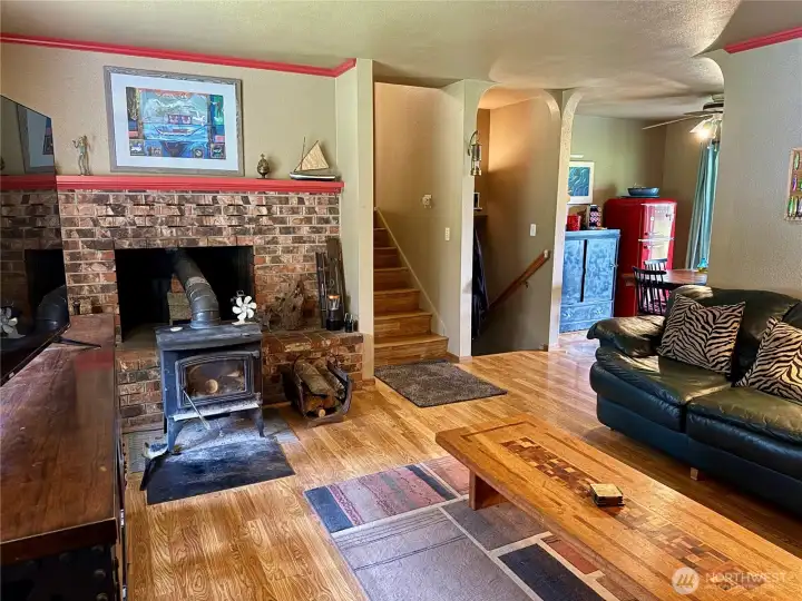 Living room with wood fireplace