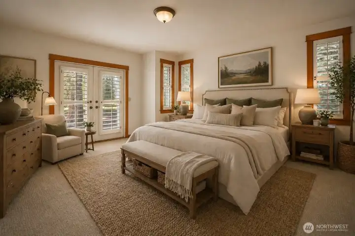 Virtually staged primary bedroom