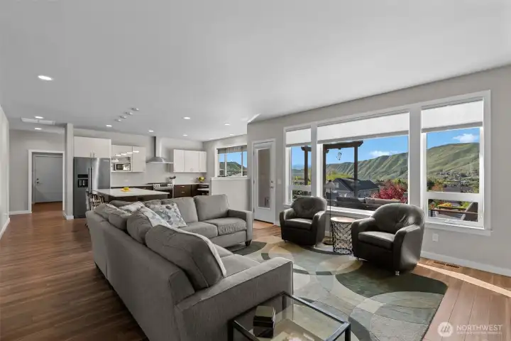 Looking to living room from office, gas fireplace to extra thick wall between bedroom. So smart!