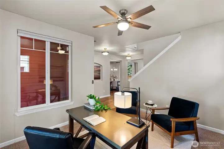 Versatile room upon entering; office, formal dining or recreational space.